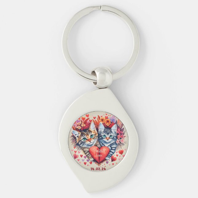 Valentines cats with heart key ring (Front)