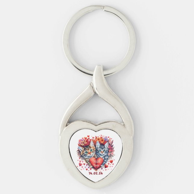 Valentines cats with heart key ring (Front)