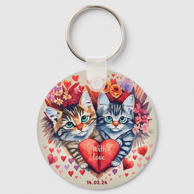 Valentines cats with heart key ring (Front)