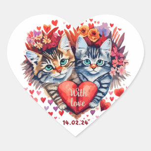 Valentines cats with heart sticker