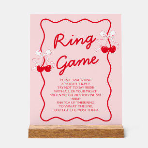 Valentines Cherry Bridal Shower Ring Game Acrylic Sign