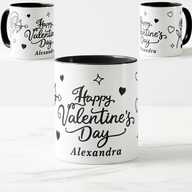Valentines  Cherub & Romantic Doodle Personalised Mug (Creator Uploaded)