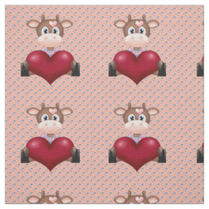 Valentine's Cow & Red Heart Brown Fabric