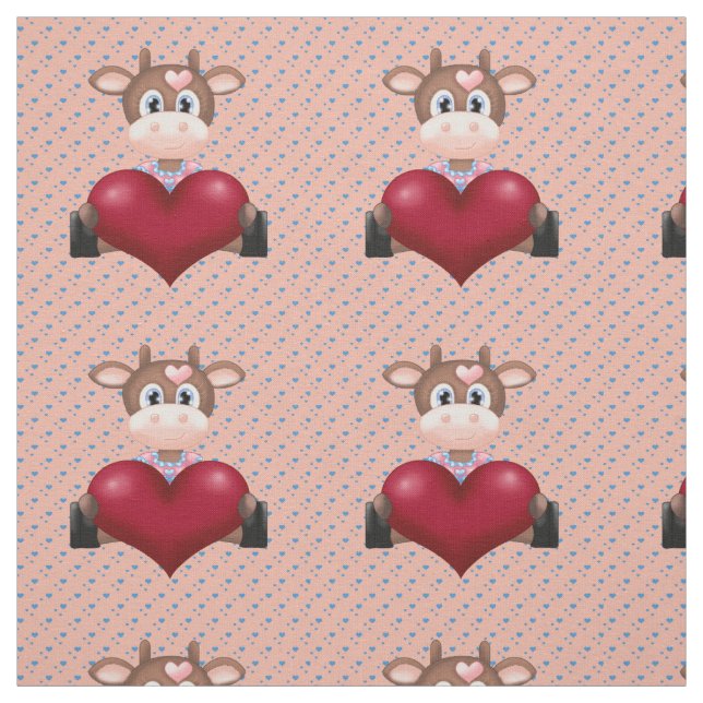 Valentine's Cow & Red Heart Brown Fabric (Swatch)