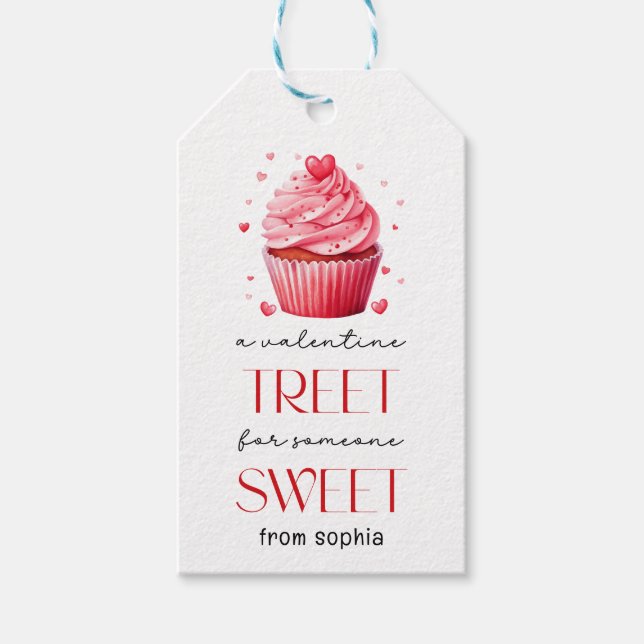 Valentines Cupcake red pink Tag (Front)