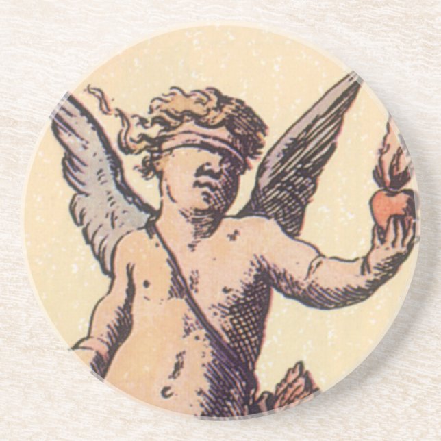 Valentines Cupid Blindfolded, Vintage Tarot Card Coaster (Front)