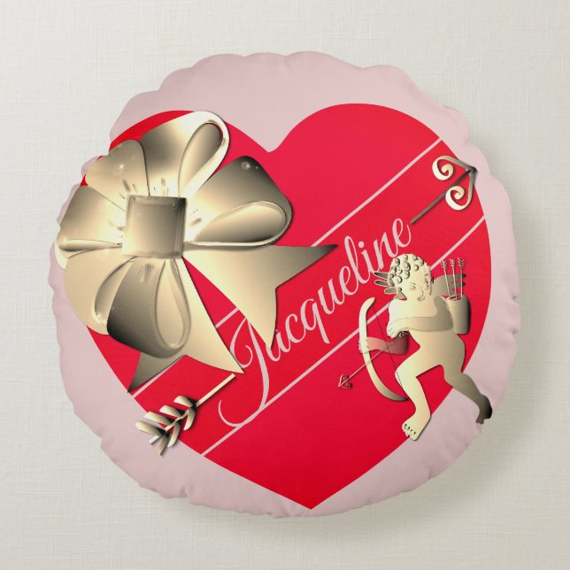 Valentine's Cupid Heart Round Cushion (Front)