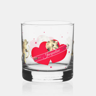 Valentine's Cupid & Hearts Whiskey Glass
