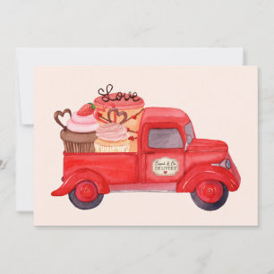 Valentine's Cupid's Delivery Red Watercolor Truck Holiday Card