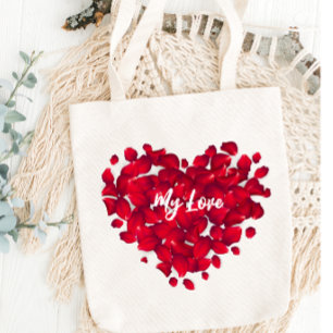 Valentine's Custom Name Heart-Shaped Rose Petals  Tote Bag