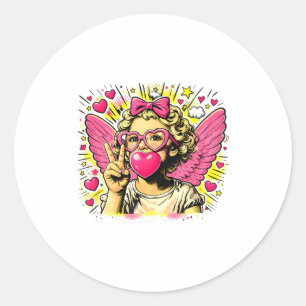 Valentines Cute Cupid Heart Angel Love Holiday Com Classic Round Sticker