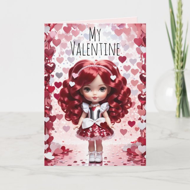 Valentines Cute Doll Valentines Card (Front)