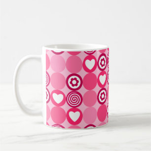 Valentines Cute Pink Heart and Flower Dots Pattern Coffee Mug