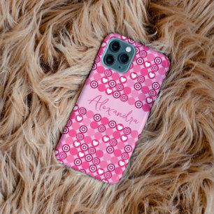 Valentines Cute Pink Heart and Flower Pattern Name Case-Mate iPhone 14 Pro Case