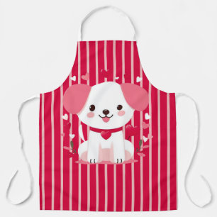Valentines cute striped puppy dog apron