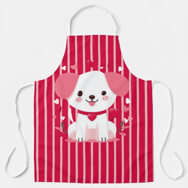 Valentines cute striped puppy dog apron (Front)