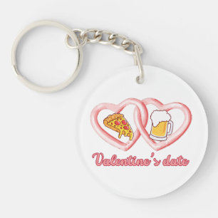 Valentine's Date Pizza Beer Key Ring