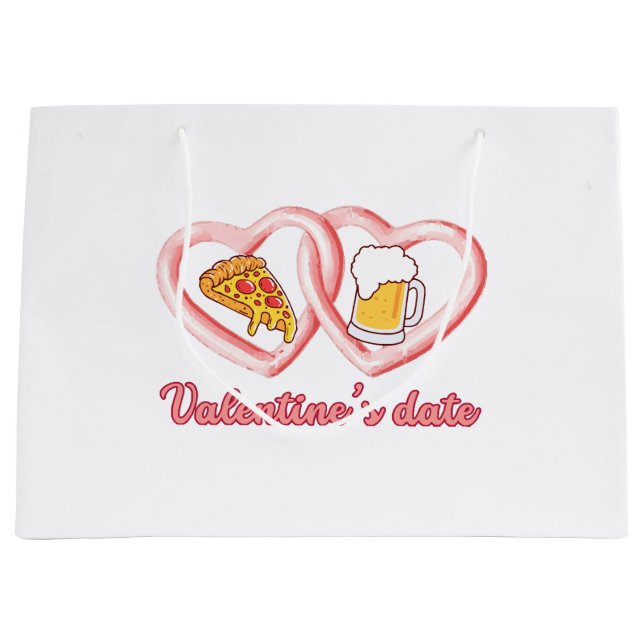Valentine's Date Pizza Beer Large Gift Bag (Front)
