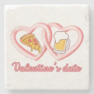 Valentine's Date Pizza Beer Stone Coaster