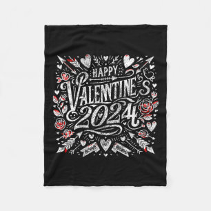 Valentine's Day 2024 Vintage Calligraphyn For Wome Fleece Blanket