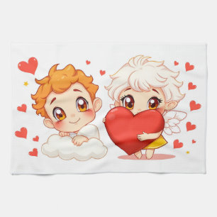 Valentine's Day 2025: Cute and Playful Angels 👼❤️ Tea Towel