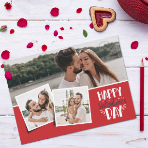 Valentine's day 3 pictures collage red  holiday card