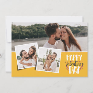Valentine's day 3 pictures collage yellow holiday card