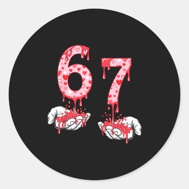 Valentines Day 67 Meme Six Seven 6 7 Valentine Hea Classic Round Sticker (Front)