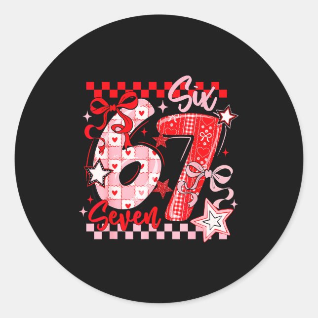 Valentine's Day 67 Six Seven Preppy Hearts Coquett Classic Round Sticker (Front)