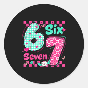 Valentine's Day 6 7 Six Seven Preppy Hearts Couple Classic Round Sticker