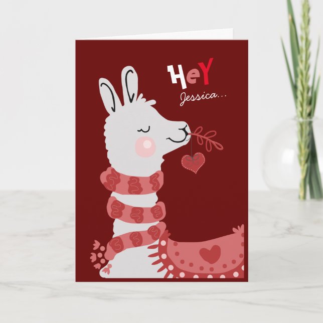 Valentine's Day A Whole Llama Love Girls Name Holiday Card (Front)
