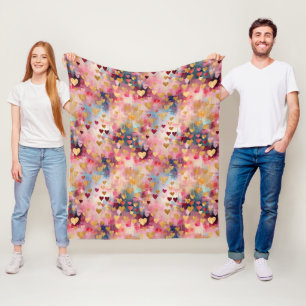 Valentine's Day Abstract Gold Color Hearts Fleece Blanket