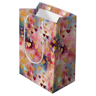 Valentine's Day Abstract Gold Color Hearts Medium Gift Bag
