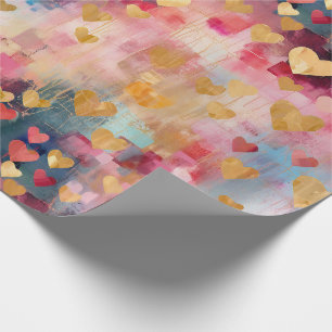 Valentine's Day Abstract Gold Colour Hearts Wrapping Paper