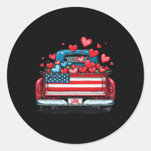 Valentine's Day American Pickup Love Truck Patriot Classic Round Sticker