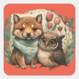 Valentines day animals in love square sticker