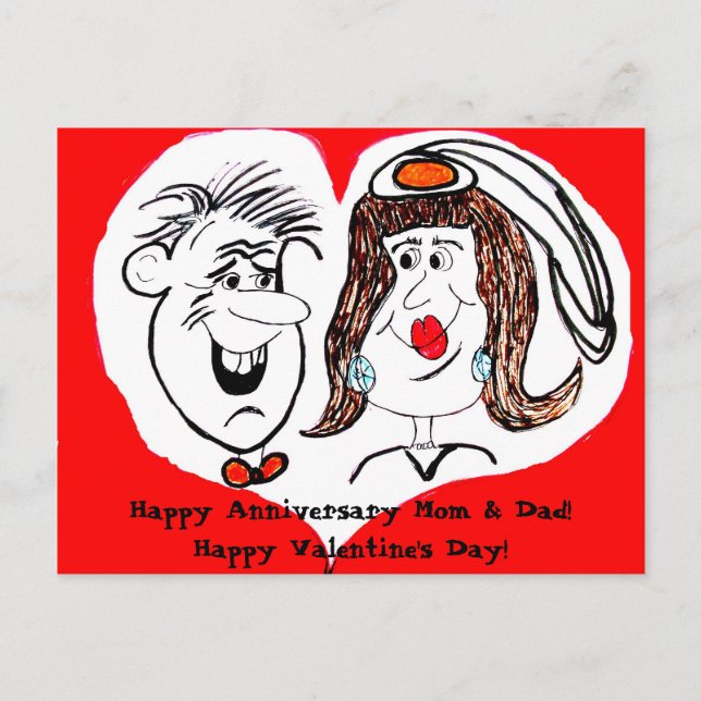 Valentine's Day Anniversary Cartoon Postcard (Front)
