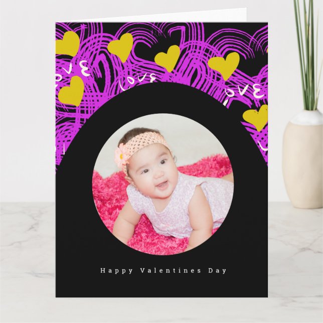 Valentines Day Arch and Doodle Heart Pattern Photo Card (Front)
