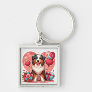 Valentine's Day - Australian Shepherd 2 - Key Ring