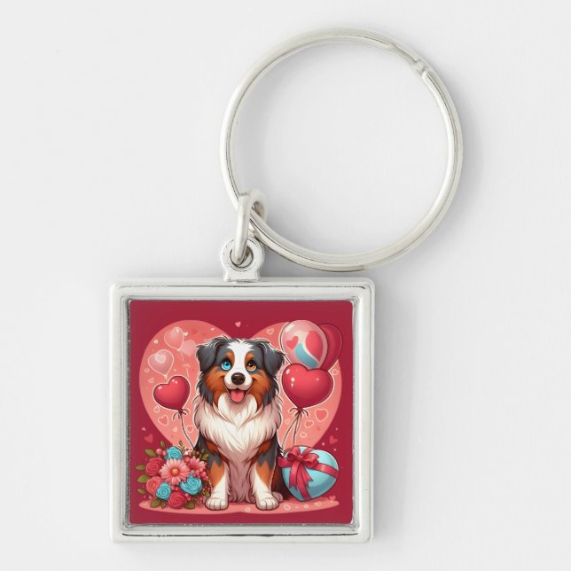 Valentine's Day - Australian Shepherd 2 -  Key Ring (Front)