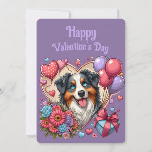 Valentine's Day - Australian Shepherd 4 -  Holiday Card