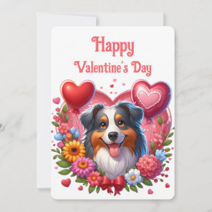 Valentine's Day - Australian Shepherd 6 -  Holiday Card