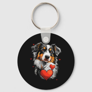 Valentine's Day Australian Shepherd Dog Key Ring