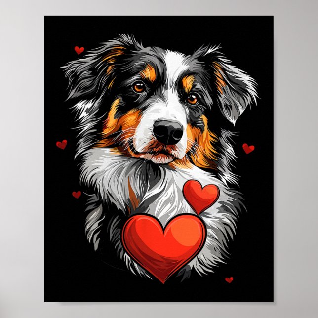 Valentine's Day Australian Shepherd Dog  Poster (Front)