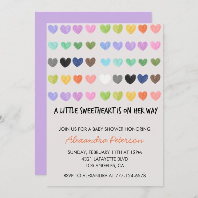 Valentines day baby shower colourful sweet heart invitation (Front/Back)