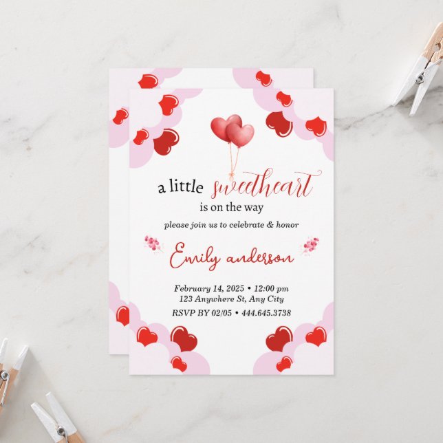 Valentines Day Baby Shower Invitation Hearts (Front/Back In Situ)