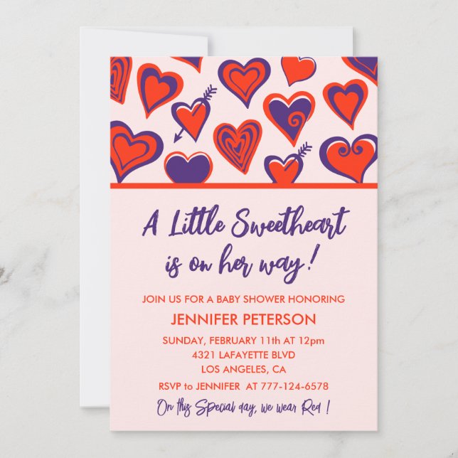 Valentines day baby shower little sweetheart girl invitation (Front)
