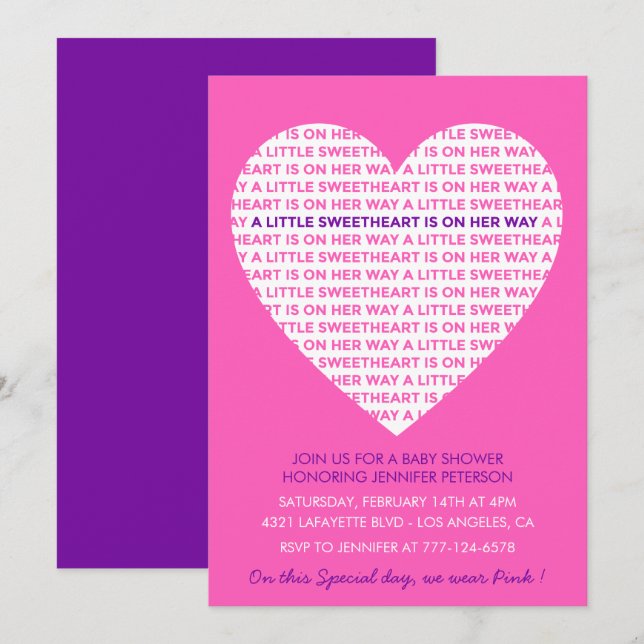 Valentines day baby shower Pink little sweetheart Invitation (Front/Back)