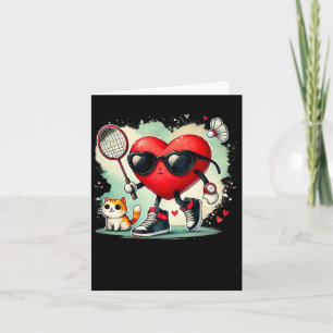 Valentines Day Badminton Lover Heart Shuttle Cat L Card