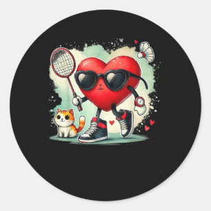 Valentines Day Badminton Lover Heart Shuttle Cat L Classic Round Sticker